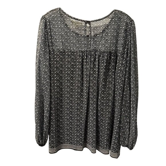 Max Studio blouse Sz 2X Long Sleeve Blouse Black & White Geometric Pattern top - Picture 12 of 12